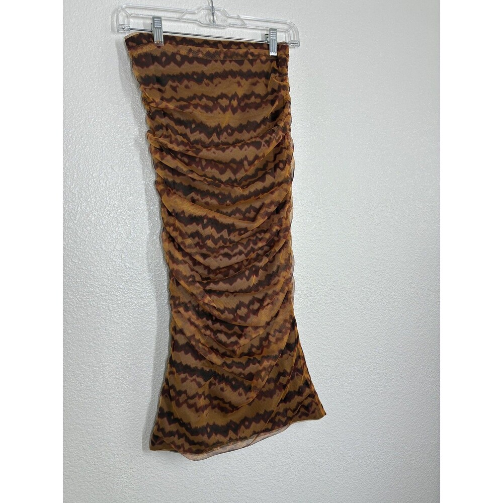 Zara Mesh Skirt XS Brown Ruched Strapless Body Party Boho - Picture 12 of 16